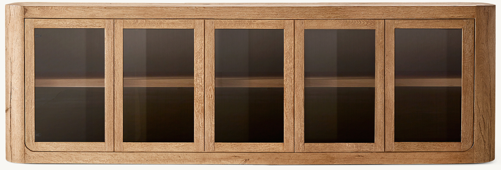 Detail view of Oslo Glass 5-Door Sideboard showing oak sideboard design