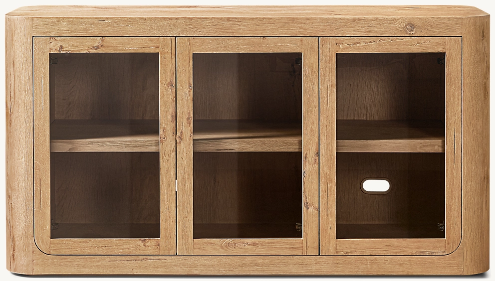 Detail view of Oslo Glass Triple-Door Sideboard showing oak sideboard design
