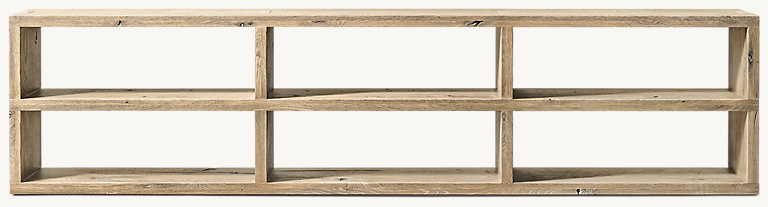 Detail view of Oak BrûLé Waterfall 96" Low Console Table showing oak console design