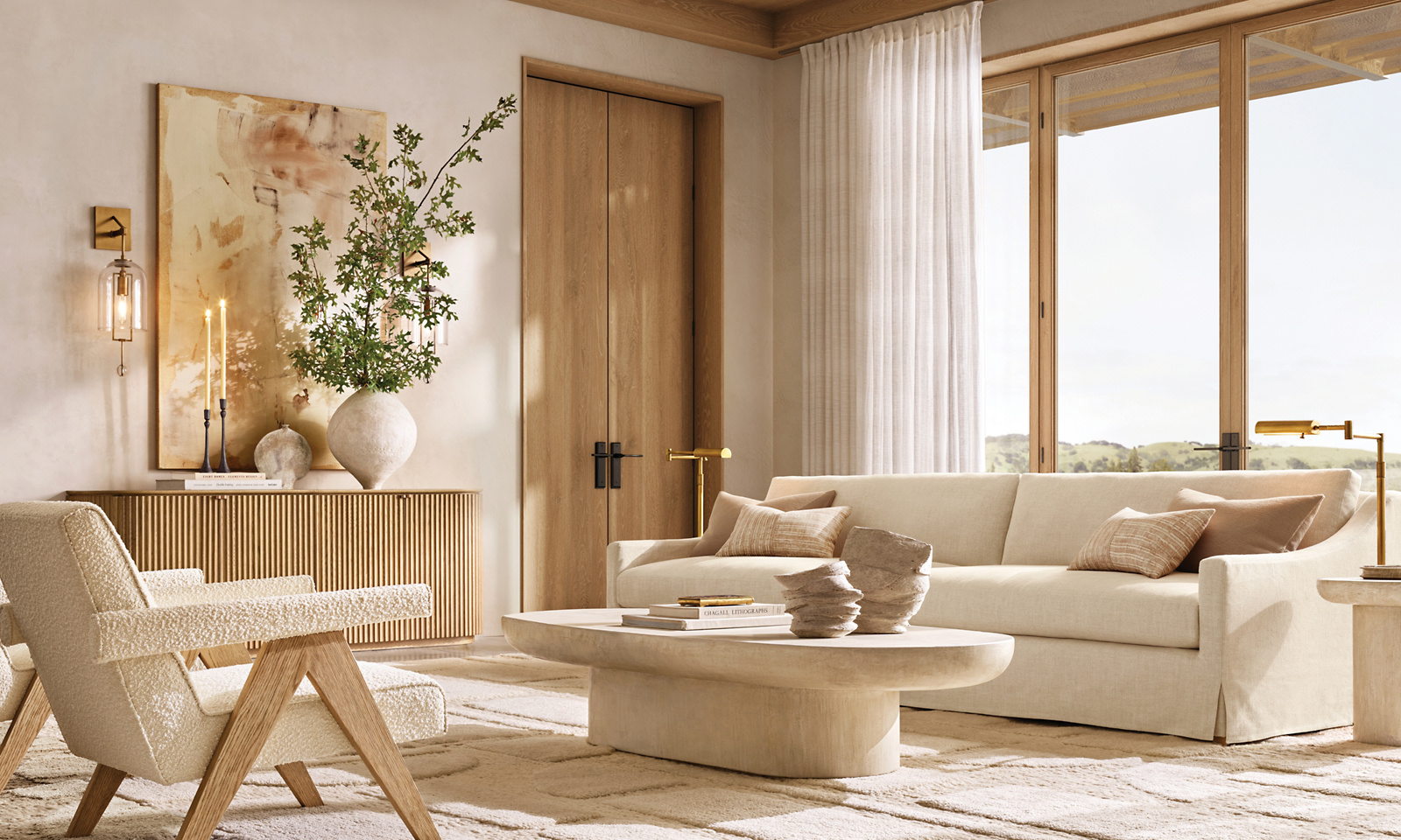 Oslo Glass 4-Door Media Console Oak for living room