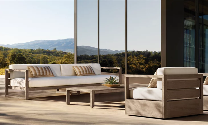 Paloma Teak Two-Seat Right-Arm Sofa for outdoor patio