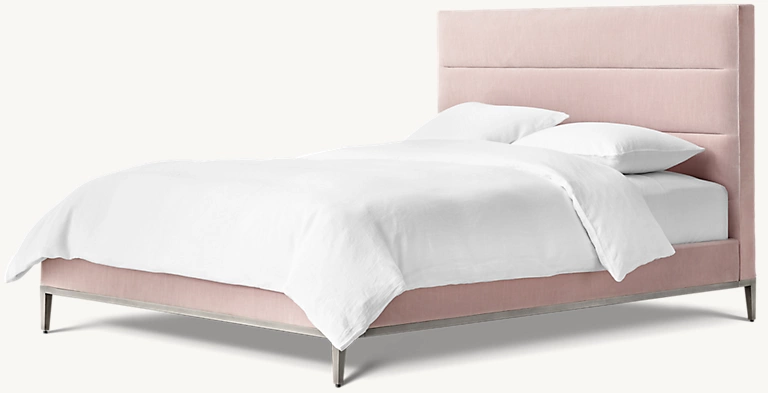 Detail view of Pfeiffer Channel Upholstered Bed - Pewter showing fabric bed design