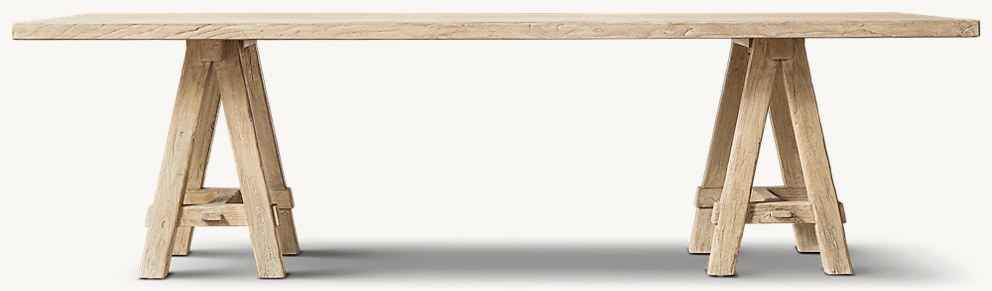 Detail view of Reclaimed Elm Sawhorse Rectangular Dining Table showing wood rectangular dining table design