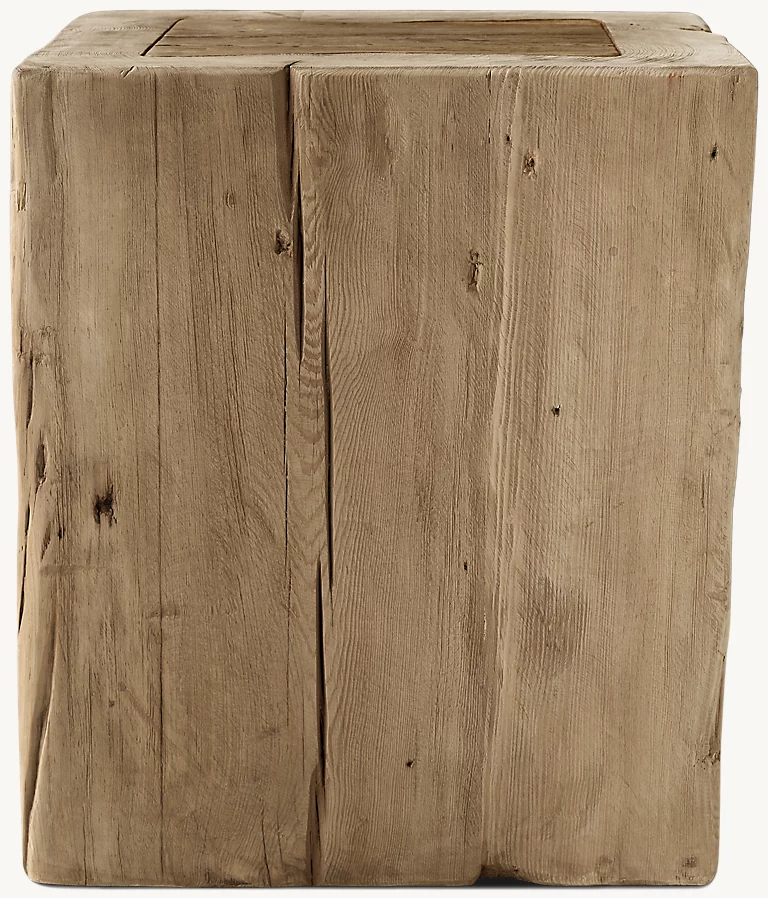 Detail view of Reclaimed English Beam Side Table showing iron side table design
