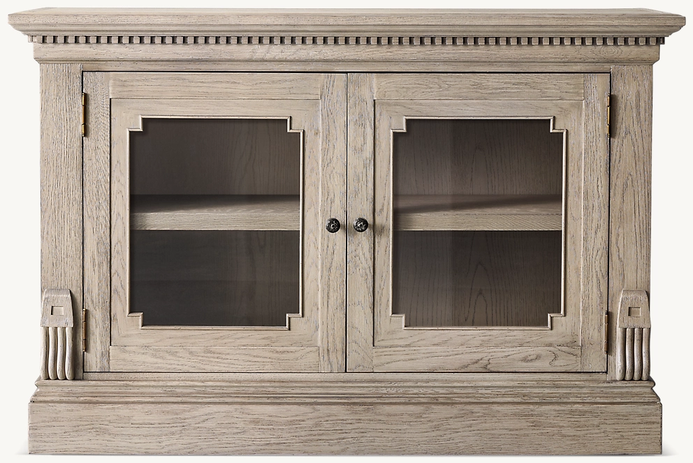Detail view of St. James Glass Double-Door Sideboard showing oak sideboard design