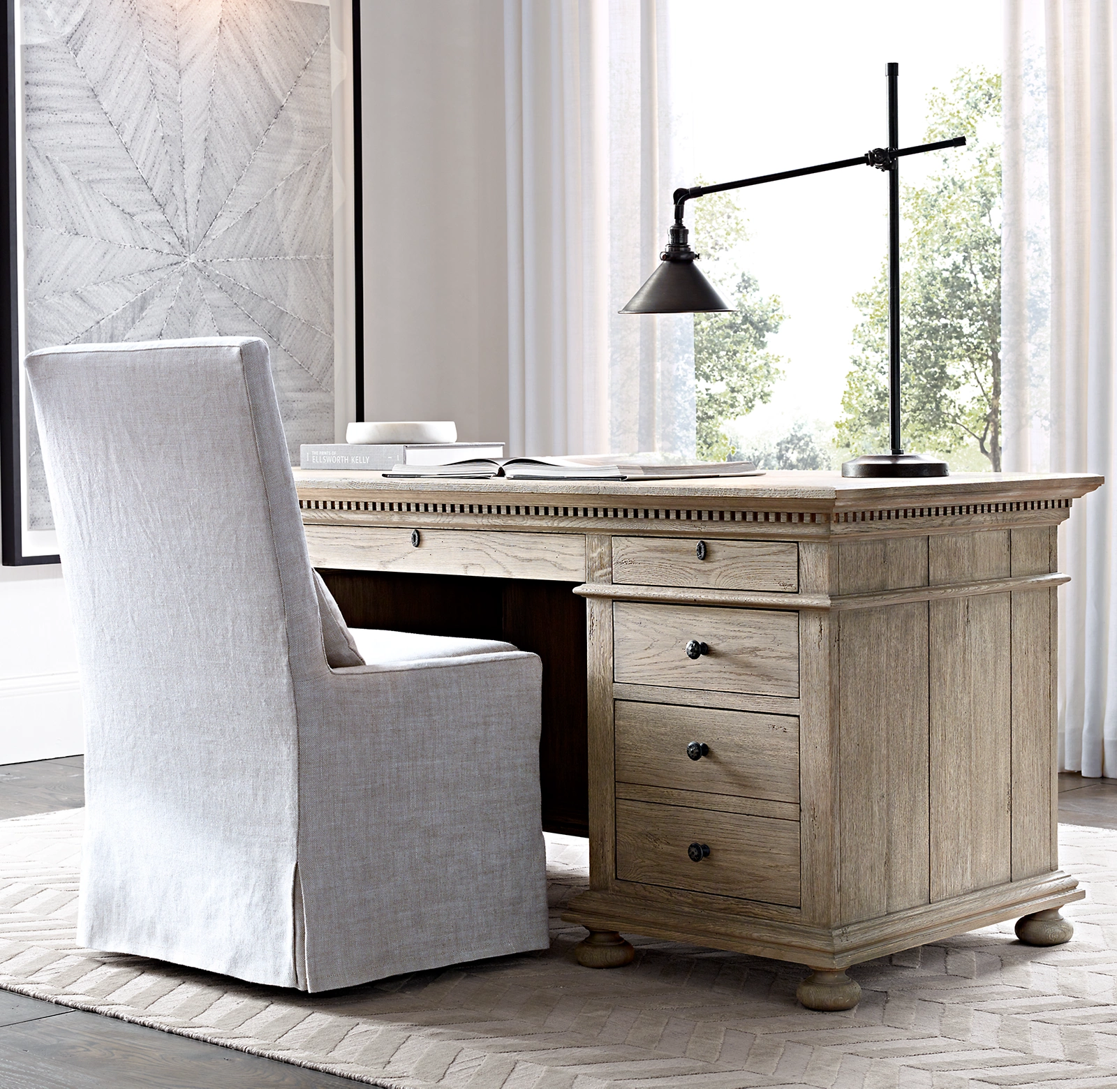 St. James 7-Drawer Desk Oak for home