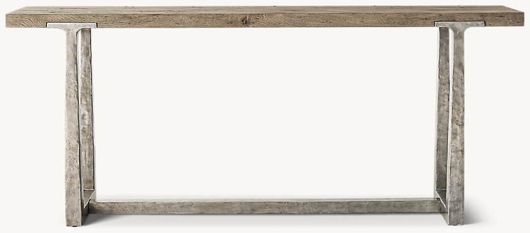 Detail view of T-Brace Console Table showing aluminum console design