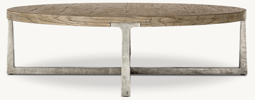 Detail view of T-Brace Round Coffee Table showing aluminum coffee table design