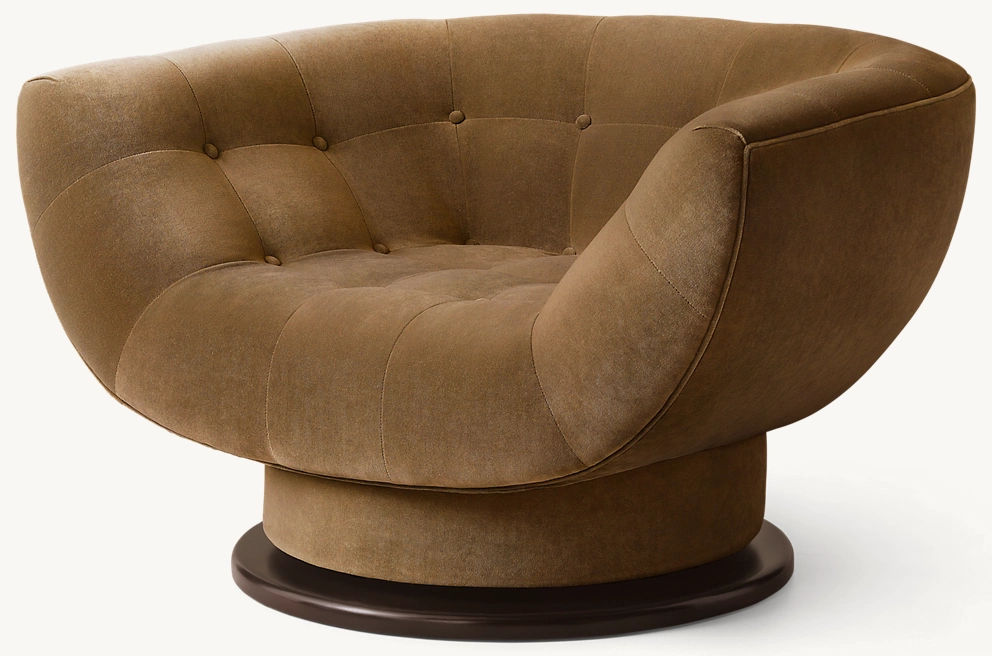 Detail view of Taite Swivel Chair showing fabric furniture design