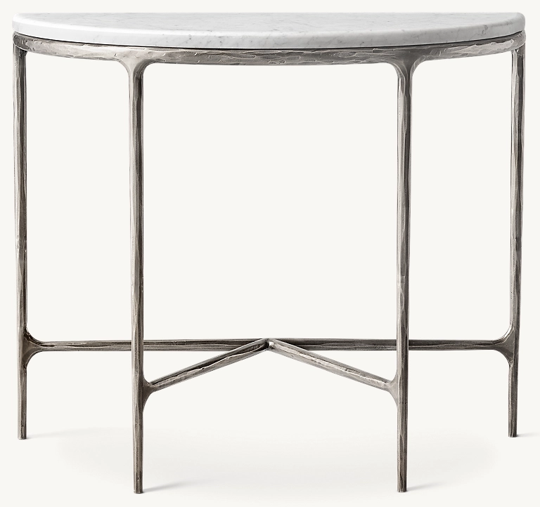Detail view of Thaddeus Marble Demilune Table showing marble console design