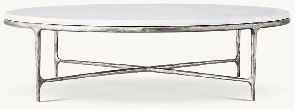 Detail view of Thaddeus Marble Round Coffee Table showing marble coffee table design