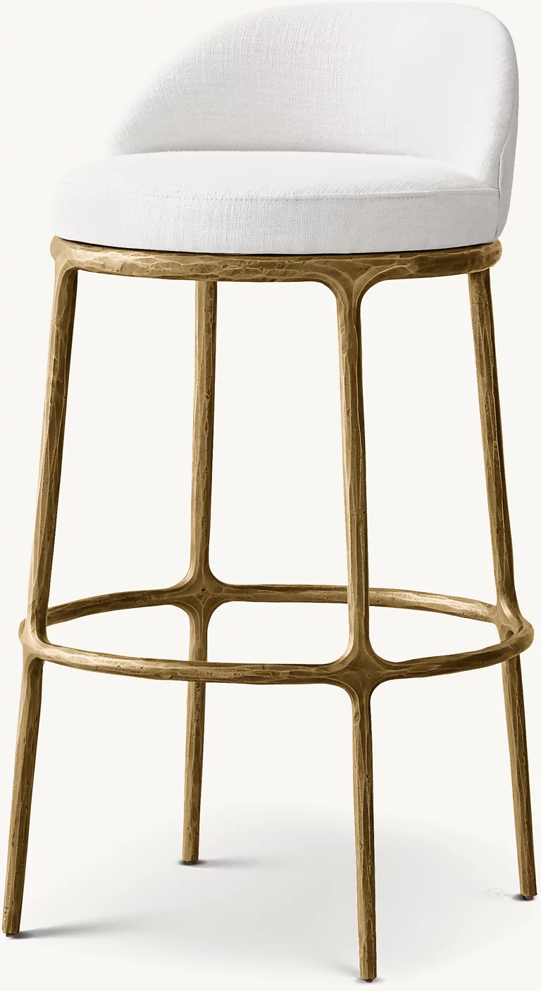 Detail view of Thaddeus Fabric Swivel Bar & Counter Stool showing fabric bar stool design
