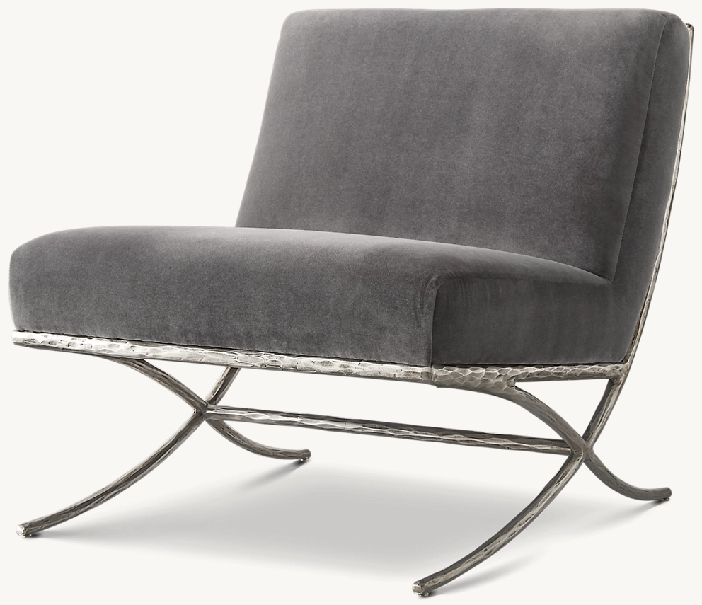Detail view of Thaddeus X-Base Slipper Chair showing wood furniture design