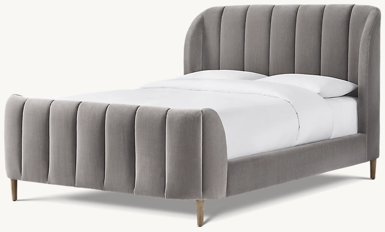 Detail view of Valentina Upholstered Platform Bed showing fabric bed design