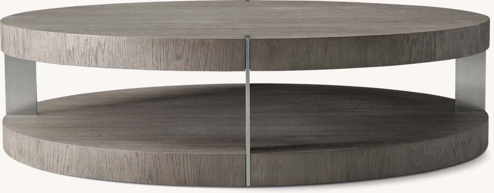 Detail view of Verrazano Round Coffee Table showing oak coffee table design