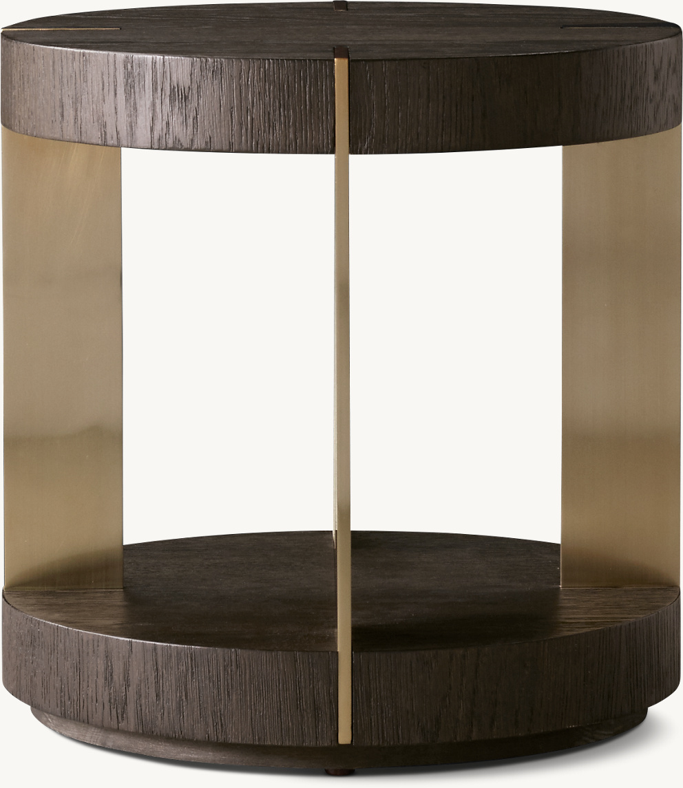 Detail view of Verrazano Round Side Table showing oak side table design