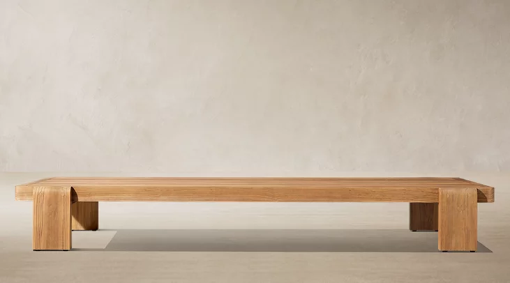 Detail view of Vigo Teak Rectangular Coffee Table showing teak coffee table design