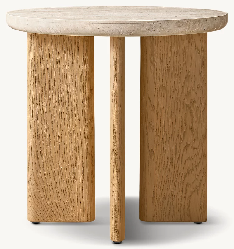 Detail view of Vivian Round Side Table showing oak side table design